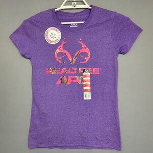 Realtree T-shirt Womens S Purple Heathered Antler Graphic Short Sleeves New